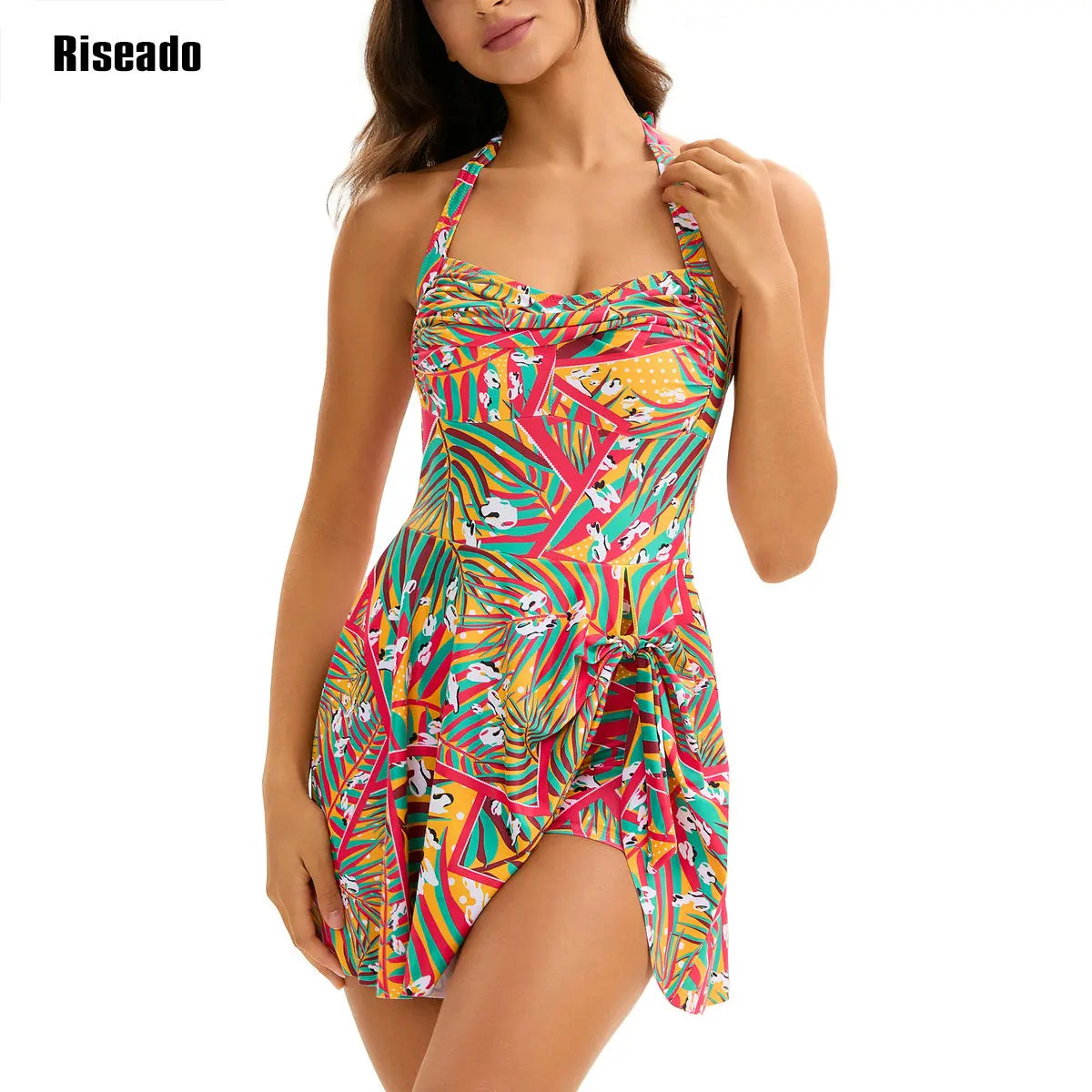 One Piece Swim dress Women Push Up Body Cover Swimwear Halter Korean Style Swimwear Swimsuit with Skirt for Indoor & Outdoor