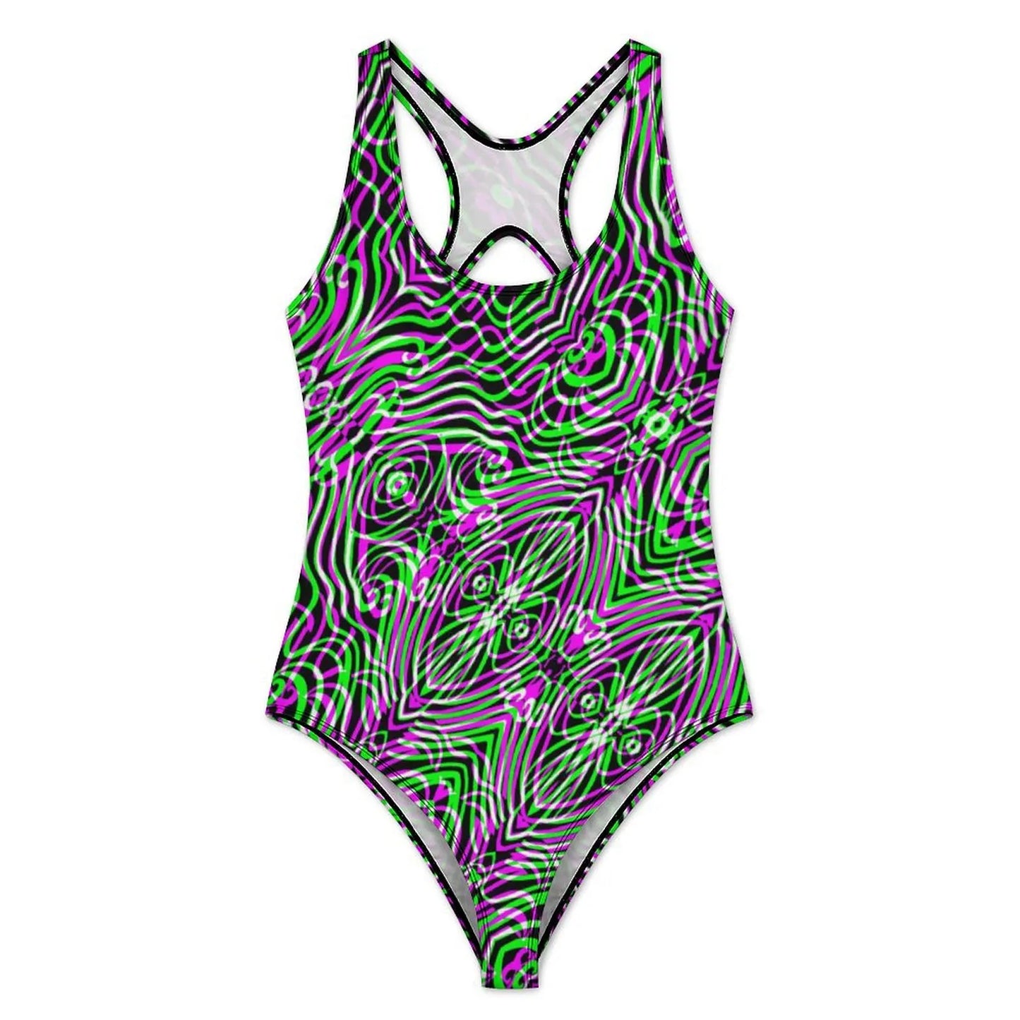 Geometry Swimsuit Fluid Lines Print Swimwear One-Piece Holiday Surf Bodysuit Hollow Out Bathing Suit Push Up Beach Wear