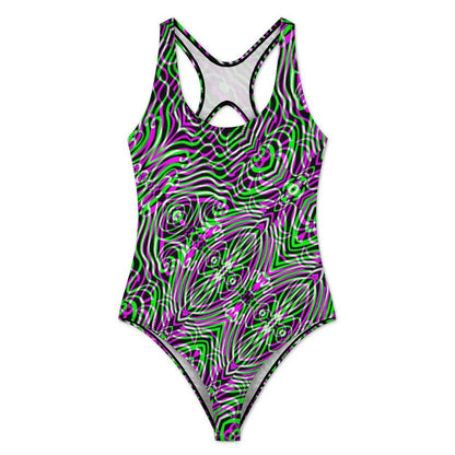 Geometry Swimsuit Fluid Lines Print Swimwear One-Piece Holiday Surf Bodysuit Hollow Out Bathing Suit Push Up Beach Wear