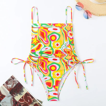 Tropical Plants Paisley Print One Piece Swimsuit Women Beachwear Vintage Design Bathing Suit Swimwear