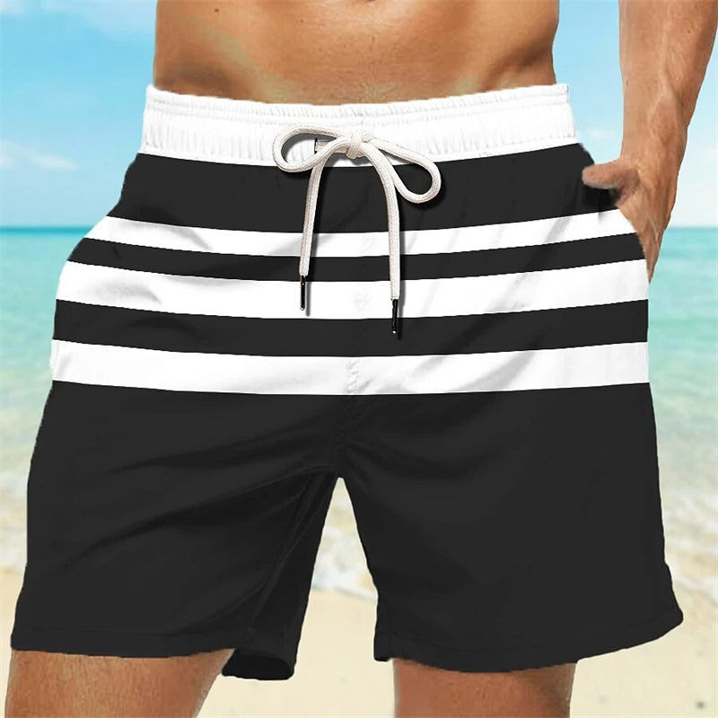 Simple Fashion Stripe Graphic Beach Shorts For Men Trend Summer Streetwear 3D Printed Short Pants Casual Oversized Swim Trunks