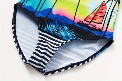A girl's swimsuit with a fruit pattern, suitable for children aged 2-11. Chest Pad