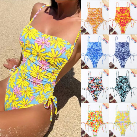 Tropical Plants Paisley Print One Piece Swimsuit Women Beachwear Vintage Design Bathing Suit Swimwear