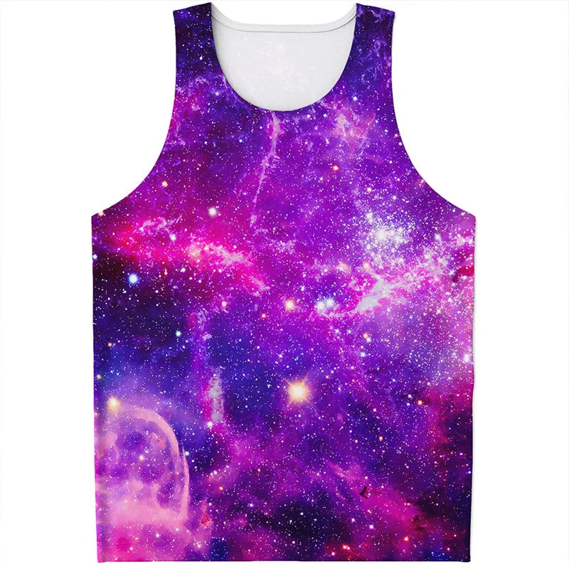 Colorful Fiery Nebula Universe Graphic Tank Tops Men Sleeveless Beach Vest Summer Street 3D Printed Galaxy Space Tee Shirt Tops