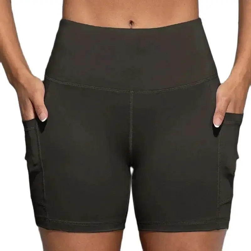Yoga Shorts with Pockets High Waist Butt Lifting Cycling Tight Elastic Slim Running Fitness Women Shorts Sportswear