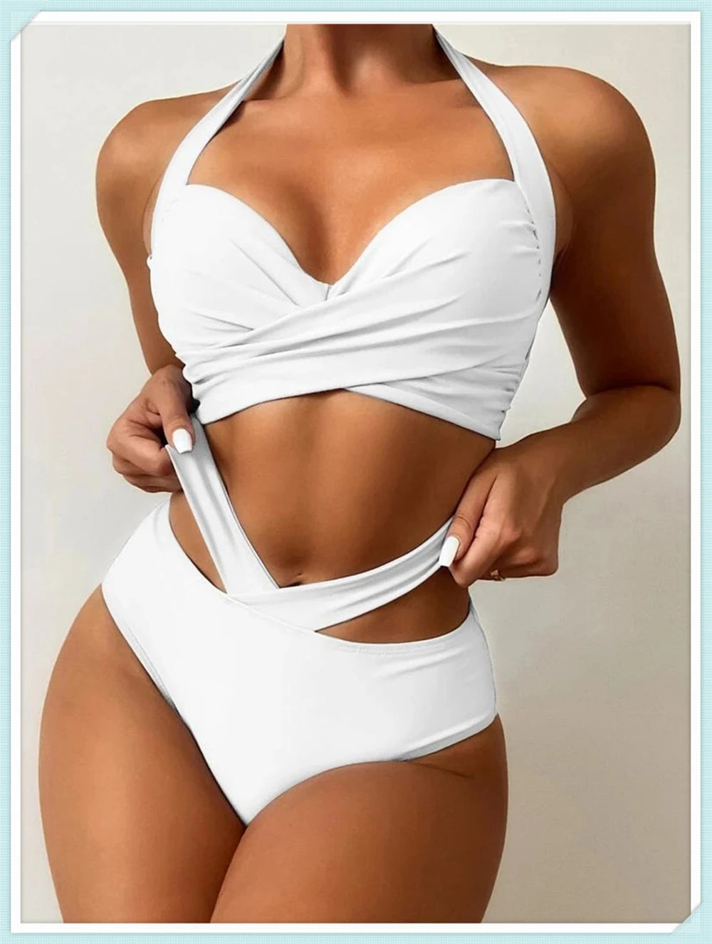 Halter High Waist Bikini Women Tie Dye Swimsuit Push Up Swimwear Female Printed Bathing Suit Lace Up Back Beachwear