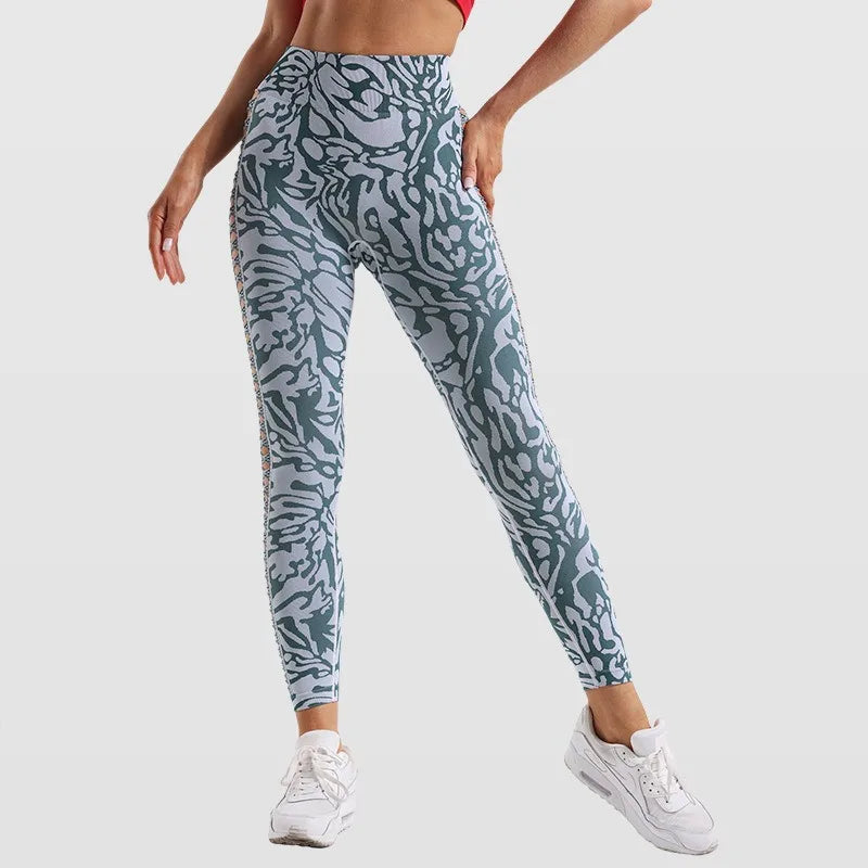 Nadanbao Women's Seamless High Waist Pants Jacquard Peach Hip Slim Leggings Stretchy Hollow Bottoms Sports Fitness Yoga Trousers