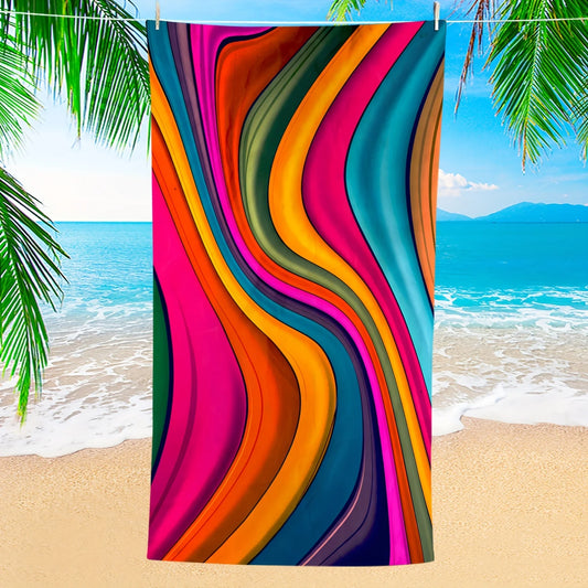 Colorful Waves Beach Towel Microfiber terry bath towels for yoga, travel, swimming, fitness and camping