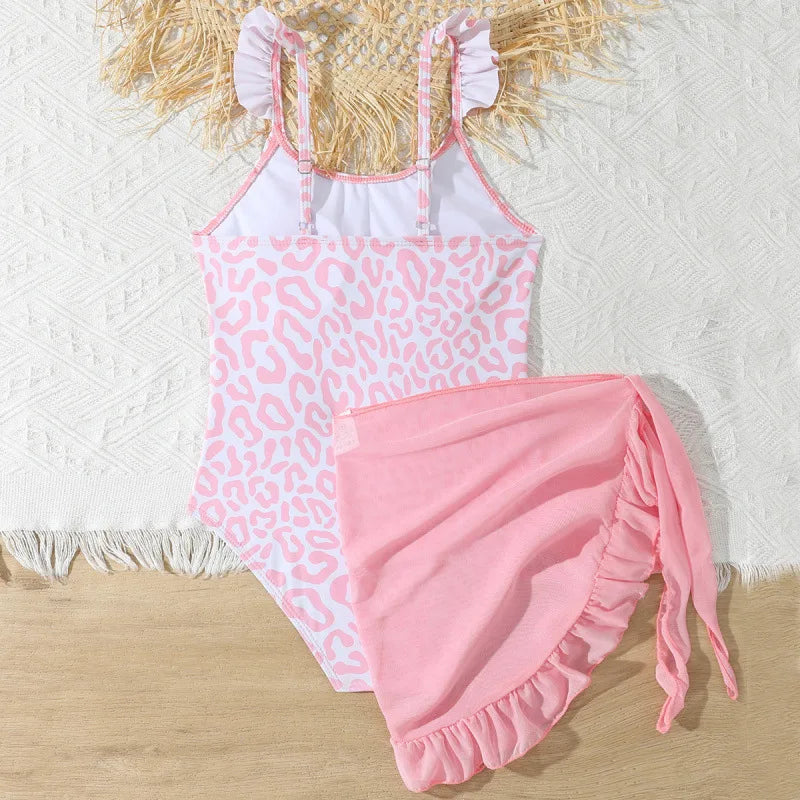 Girls One Piece Swimsuit 7-12 Year Kids Swim Suit Ruffle Teenage Children's Swimwear Bathing Suits with Skirt Beach Cover Ups