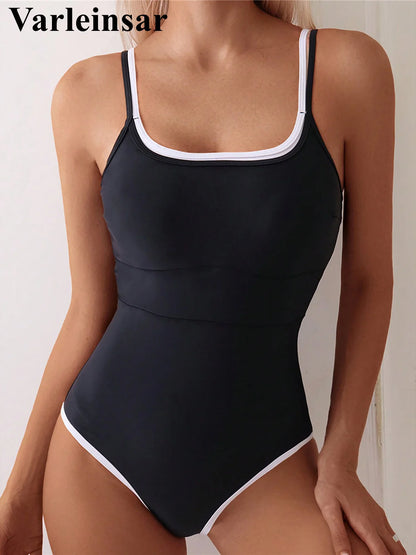 S - XL Splicing Backless High Leg Cut One Piece Swimsuit Women Swimwear Female Padded Monokini Bather Bathing Suit Swim