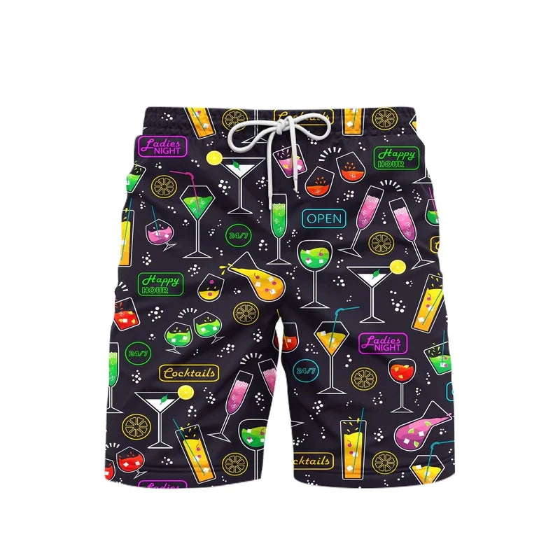 3D Print Neon Pattern Beach Short For Men Summer Hip Hop Personality Food Pattern Music Party Swimming Shorts Quick-drying Trunk