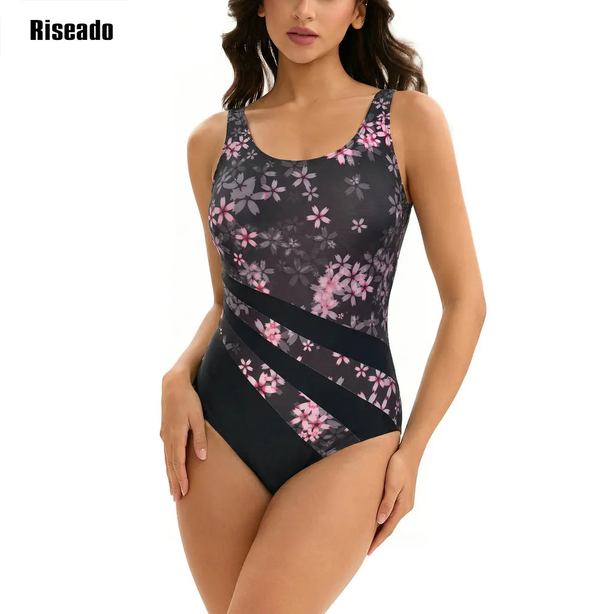 Fashion Woman Floral Print Swimsuit 1 piece U-back Adjustable Strap Athletic Training Swimwear Bathing Suits