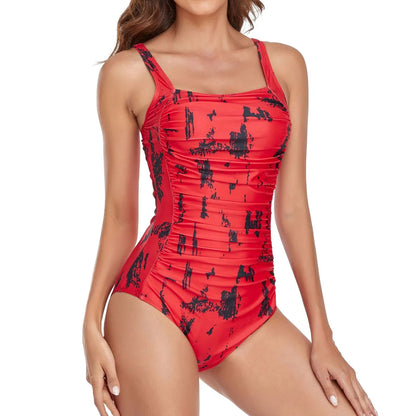 High Waist One Piece Swimsuit Women Printed Colors Beach Holiday Backless Swimwear Women's Butt Lifting Bathers