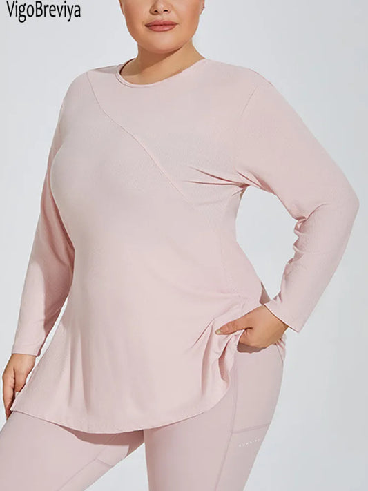 Women  Long Sleeve Plus Size Yoga Top Fitness Big Hooded Sports T-shirts Solid Gym Running Curvy Workout Tops