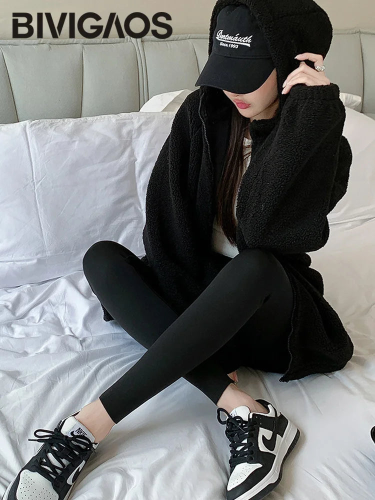 Thin Rabbit Fleece Shark Leggings Women High Waist Elastic Pressure Slim Sport Fitness Winter Warm Leggings