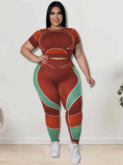 Women Tracksuit 2 Piece Set Plus Size Pants Suit Casual Slimming Leggings Summer Sets Womens Outfits