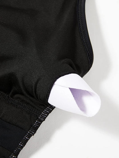 Mesh Panel Swimsuit One Piece High Cut Swimwear Women Solid Bathers Bathing Suit Female Backless Swimming Beachwear