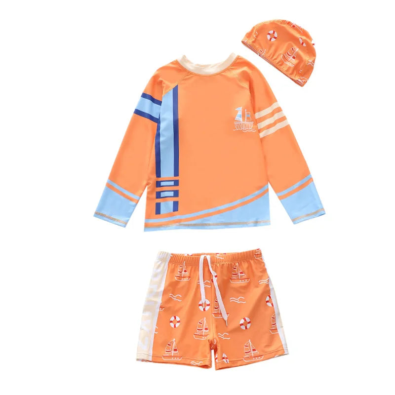 Boys Swimwear Long Sleeve Rash Guard Swimming Trunks for a Boy Toddler Printing Swimsuit Kids Anti UV Summer Beach Bath Clothes
