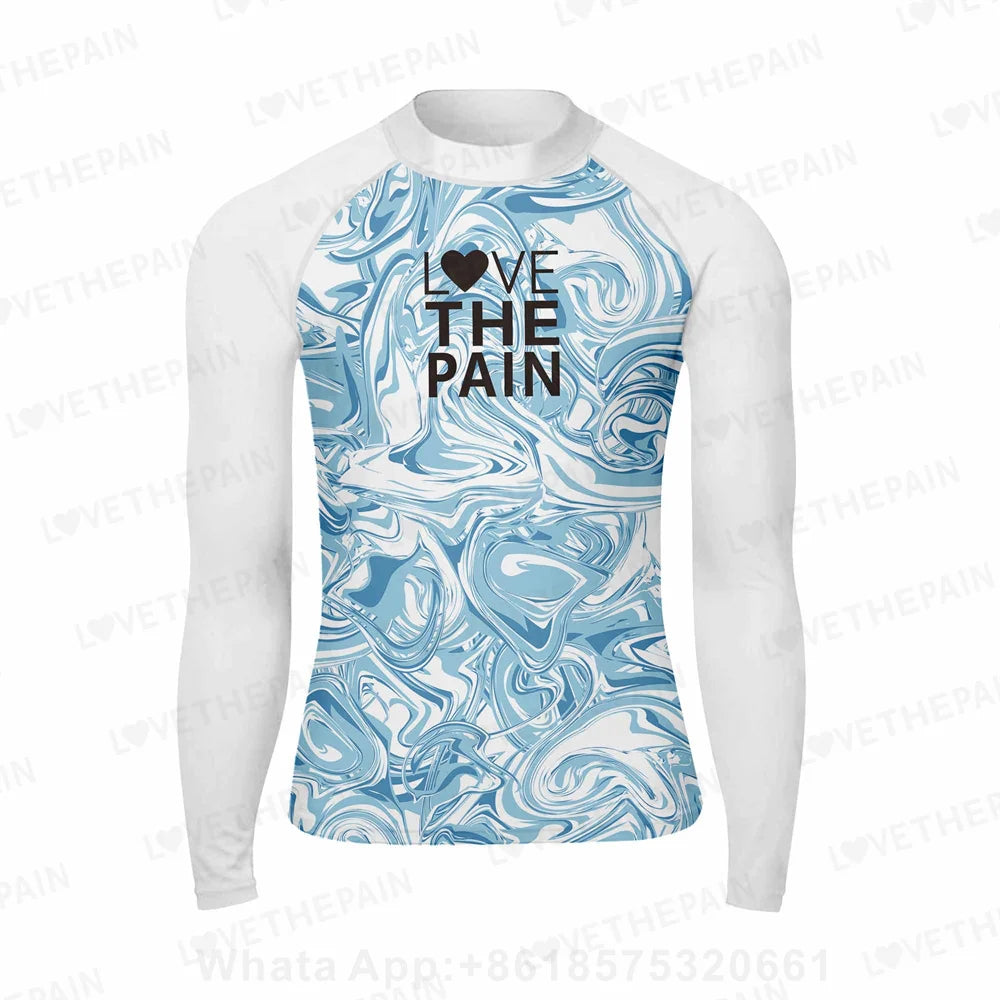 Love The Pain Men Surf Swimming Tshirt Swimsuit Beach UV Protection Rash Guard Diving Suit Long Sleeve Surfing Clothes Rashguard