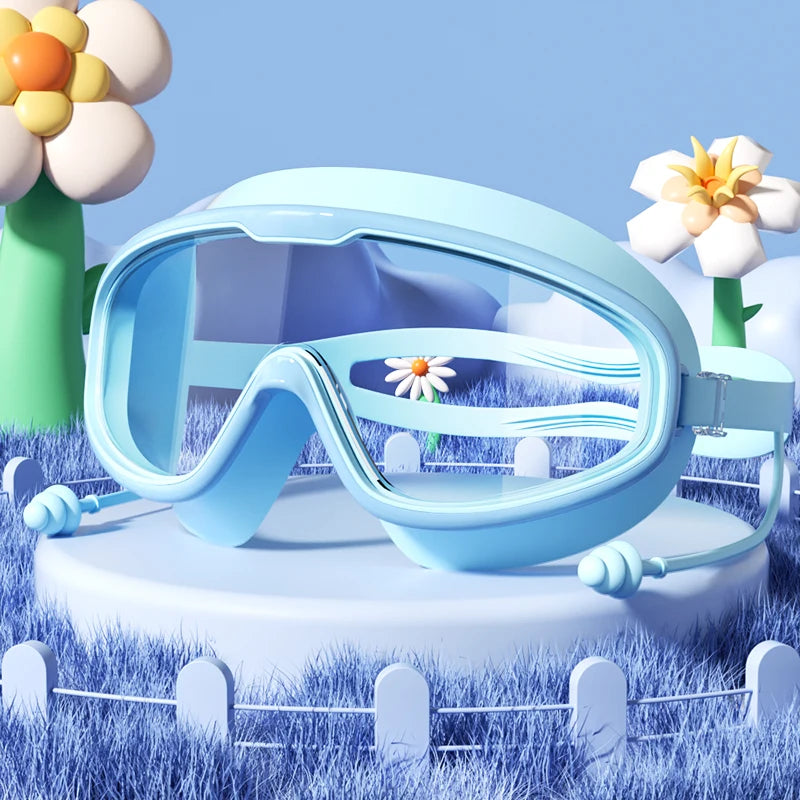 Kids Swimming Goggles with Big Frame, HD Lens and Anti-fog, Waterproof Children's Swim Goggles for Boys and Girls