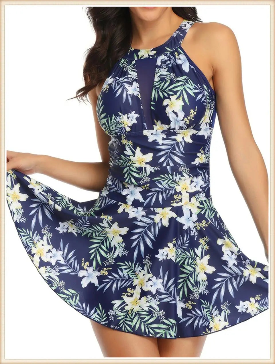 Backless Print Swimsuit Dress Women High Waist Bikini Swimwear Female Padded Bathing Suit Swimming Beachwear Summer Tankini