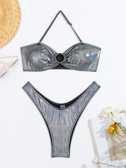 Halter Ring Link Thong Bikini Set High Cut Swimsuit Women Swimwear Female Bathers Bathing Swimming Swim Suit Beachwear