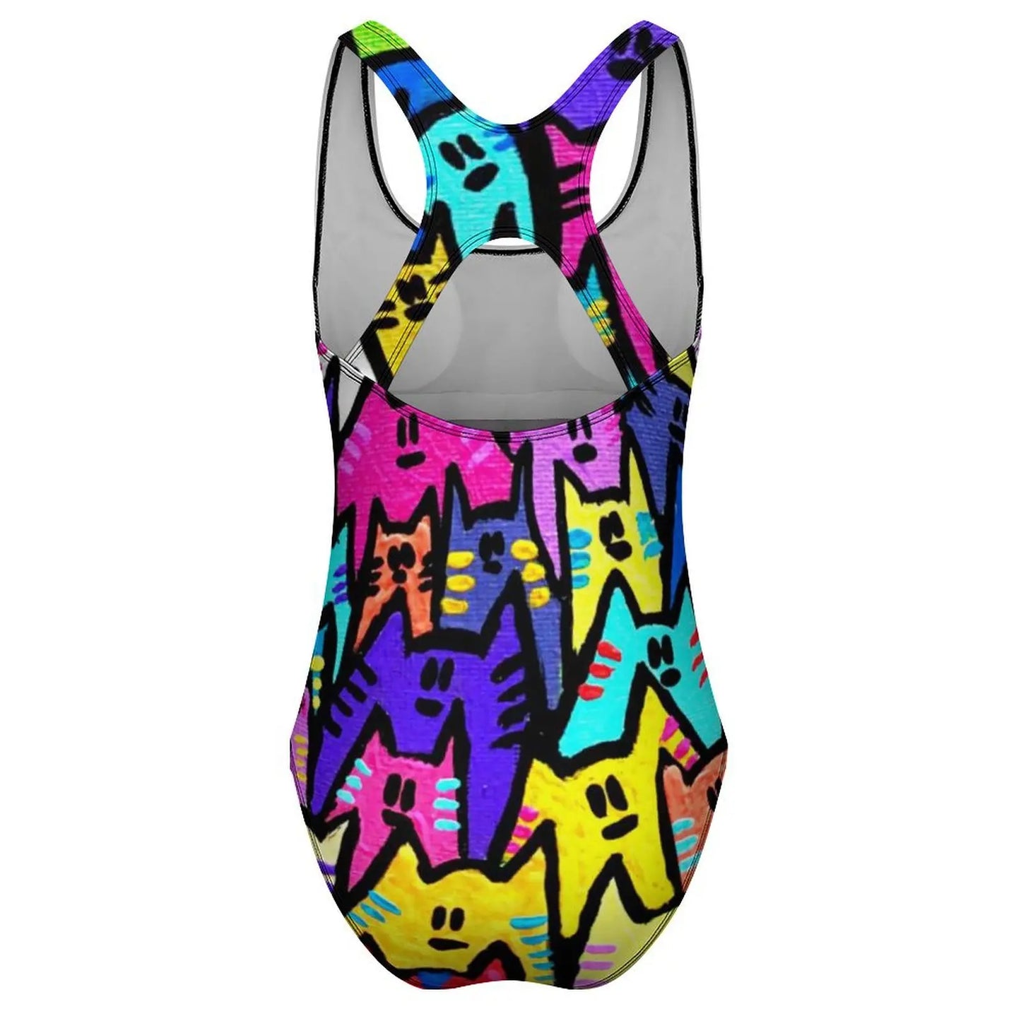 Funny Cat Swimsuit Colorful Cats Pop Art Swimwear One-Piece Fitness Bodysuit Cut Out Bathing Suits Ladies Push Up Beachwear