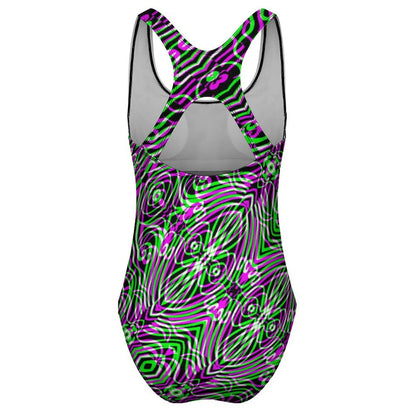 Geometry Swimsuit Fluid Lines Print Swimwear One-Piece Holiday Surf Bodysuit Hollow Out Bathing Suit Push Up Beach Wear