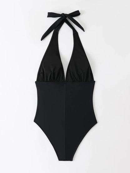 Lady Print Tied Halter Swimwear Women Push UP One Piece Swimsuit Monokini Backless Brazilian Bathing Suit