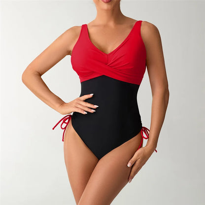 S - XXL Splicing V Neck Backless Women Swimwear One Piece Swimsuit Female High Leg Cut Padded Bather Bathing Suit Swim