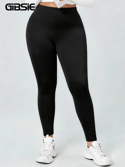 GIBSIE Plus Size Black High Waist Leggings Woman Fashion Slim Fit Elastic Leggings Female Sports Casual Workout Pencil Pants