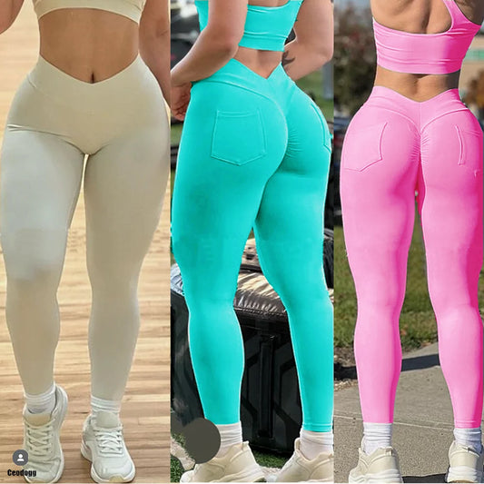 V Back Waist Scrunch Yoga Pant Women Sport Legging Gym Squat Proof Fitness Pant Hip Lift Workout Shorts Tights Active Wear