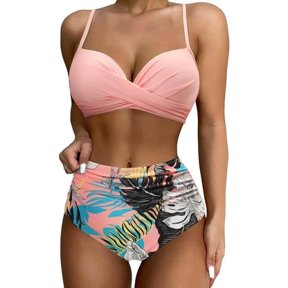 Women High Waist Bikini Swimsuit Two-pieces Simple Classic Sexy Bikini Push Up 2025 New Fashion Vacation Beachwear Bathing Suit