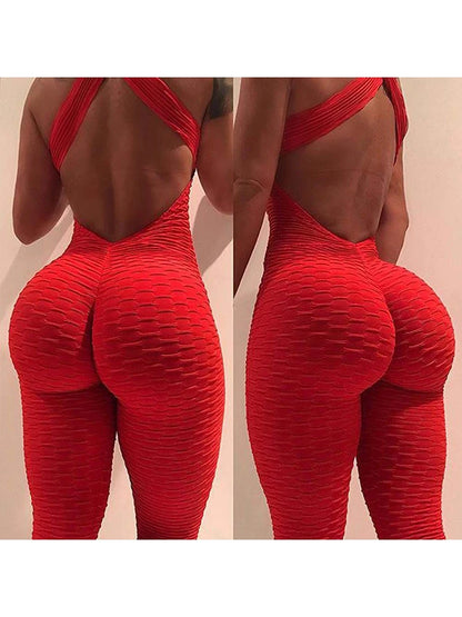 BWQ Women's Sports Suit Sleeveless Backless Jumpsuits Costume Quick Dry Gym Bodysuit Tracksuit Fitness Tights Scrunch Leggings