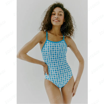 Women's Swimming Suit Hollow Back Swimsuit Female One-piece Triathlon Happy Prints Fit Practice Training Swimsuit