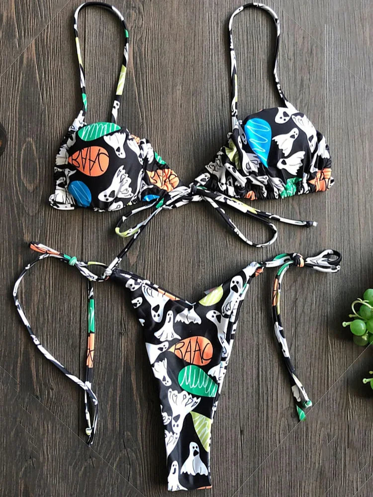 Ruffle Frilled Micro Thong Bikini Women Swimwear Female Swimsuit Two-pieces Bikini set String Bather Bathing Suit Swim