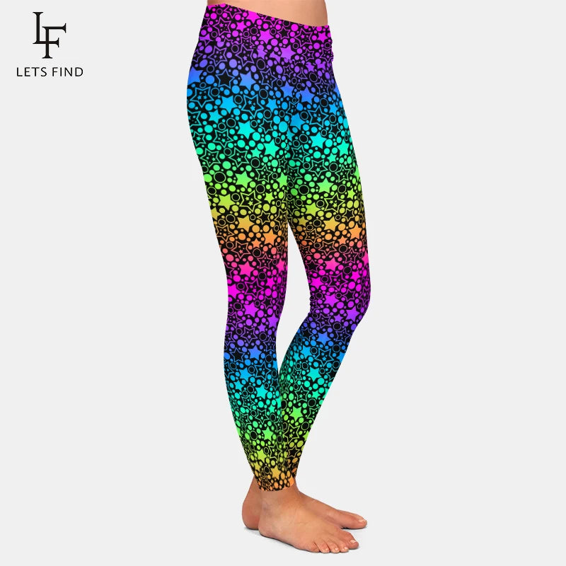 High Wasit Women Casual Elastic Legging 3D Multicolored of Cosmic Starry Sky Printing Fitness Stretch Leggings