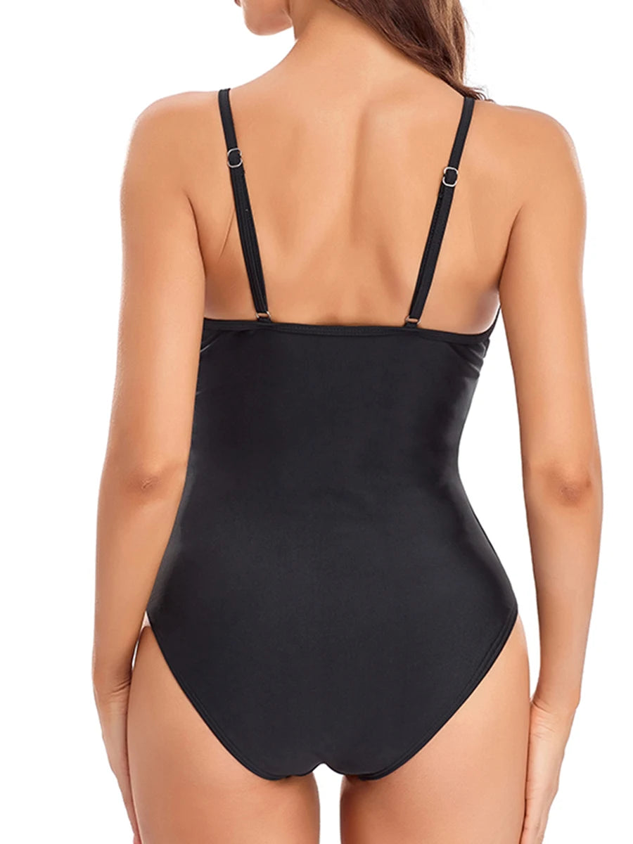 Black Mesh Solid Swimsuit Women One Piece Swimwear Female Strappy Bodysuit Bathers Bathing Swimming Swim Suit Beachwear