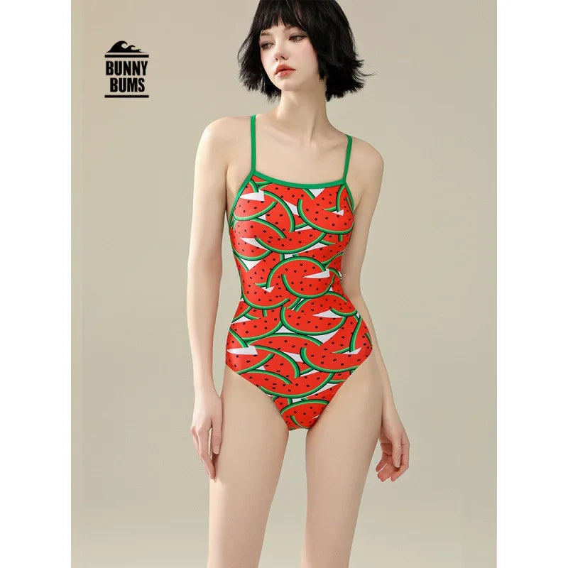 Watermelon Design Racing Swimsuit Women's One-piece Monokini Professional Training Swimming Pool Slimming Fashion Swimsuit