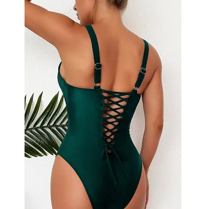 Bandage One Piece Swimsuit Women Retro Vintage Tummy Control Swimwear Bathing Suit Monokini XXL