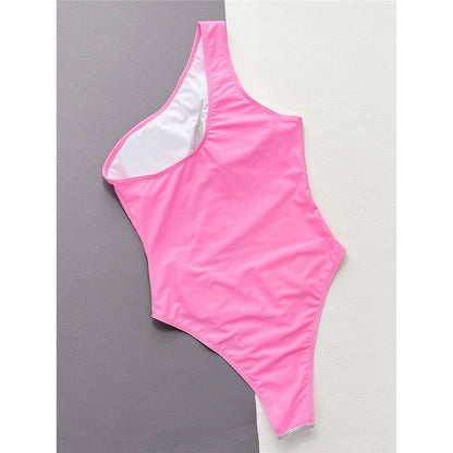Splicing One Shoulder Shiny Sequins One Piece Swimsuit Women Swimwear Female Mesh Sheer High Cut Bather Bathing Suit Swim