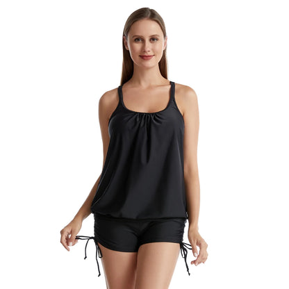 Swimwear Women Tankinis Wireless Tummy-Covering Cross Back Boxer Bottom Two-Piece Split Swimsuit for Beach Bathing Plus Size XXL