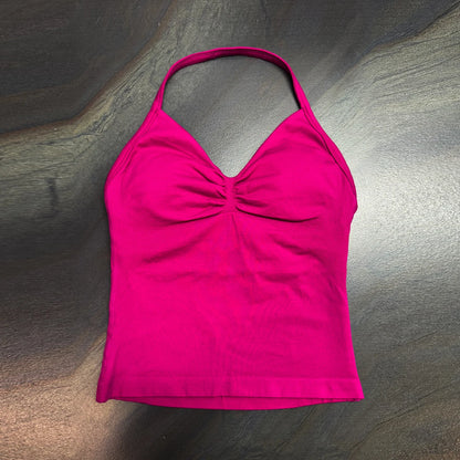 Longline Strappy Top for Women Halterneck Yoga Top Shirts Seamless Workout Gym Top Fitness Gym Clothing