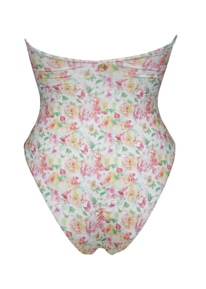 Tube Top One Piece Swimsuit Women Flowers Print Backless Swimwear Tropical Summer Beachwear Bathing Suit Bodysuit