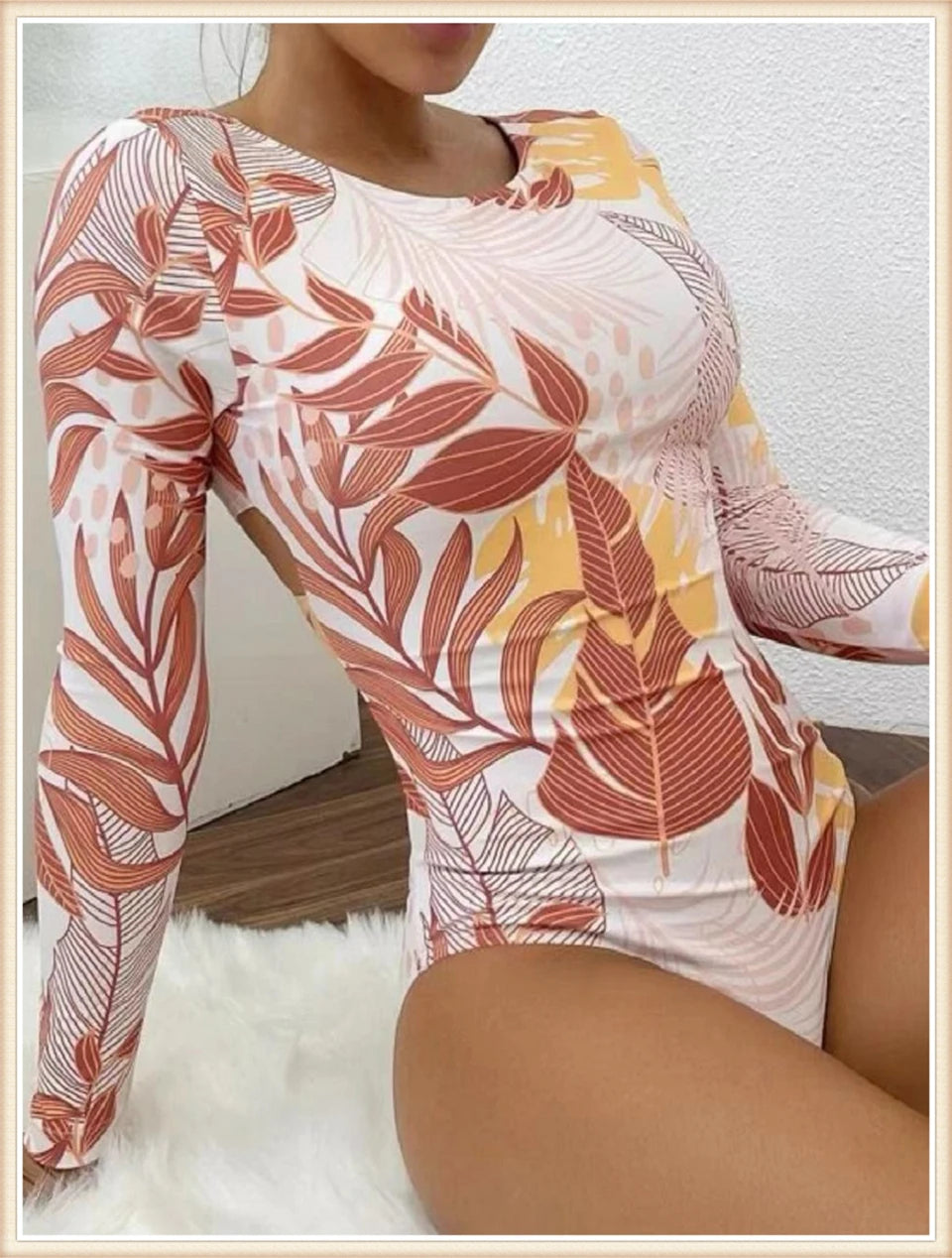 Surf Long Sleeve Swimsuit Women Back Cut Out One Piece Diving Clothes Swimwear Female Printed Bathing Swimming Bodysuit