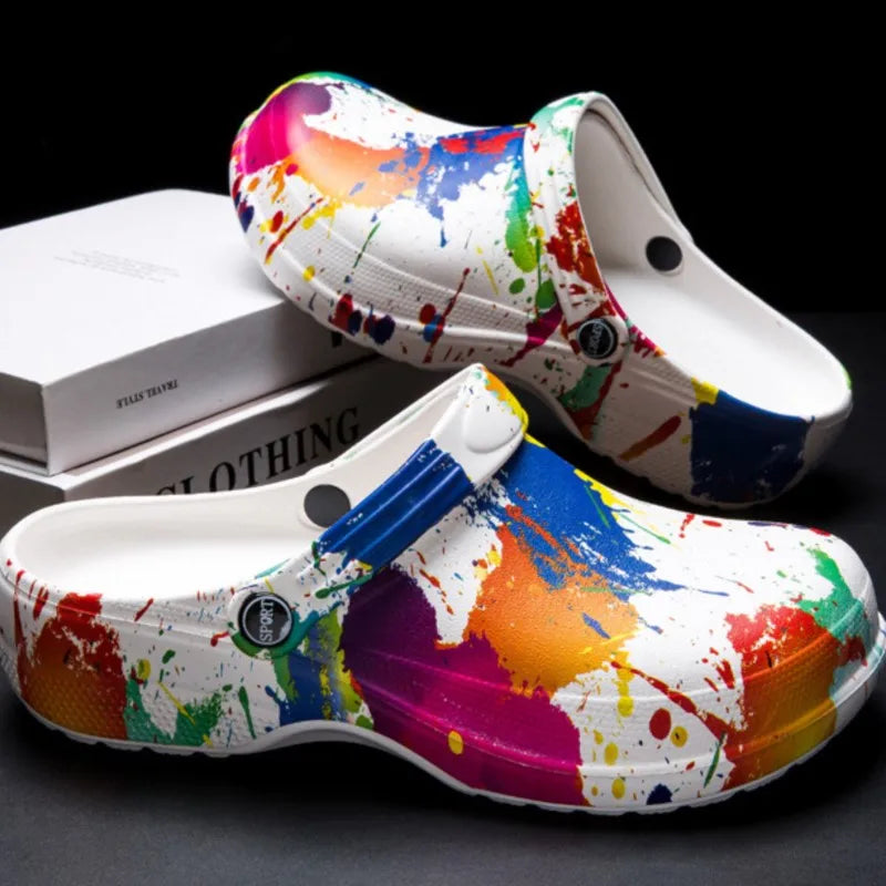 Summer Clogs Sandals For Men Soft EVA Waterproof Garden Shoes Fashion Printing Beach Slippers Soft Comfort House Slides
