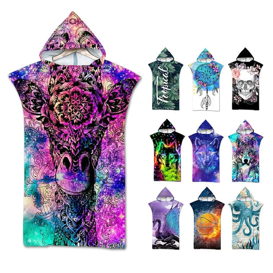 Hooded Beach Towel Cape Seaside Change Bathrobe Printed Hooded Bath Towel Wolf Model Hooded Wearable Bath Towel Pool Swimming Lessons