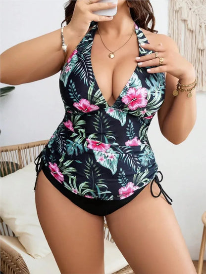 L-5XL Plus Size High Waist Bikini Brief Tankini Women's Push Up Large Size 3XL 4XL Swimsuit Tummy Control Swimwear Bikini Tankini Sets Floral Bathers