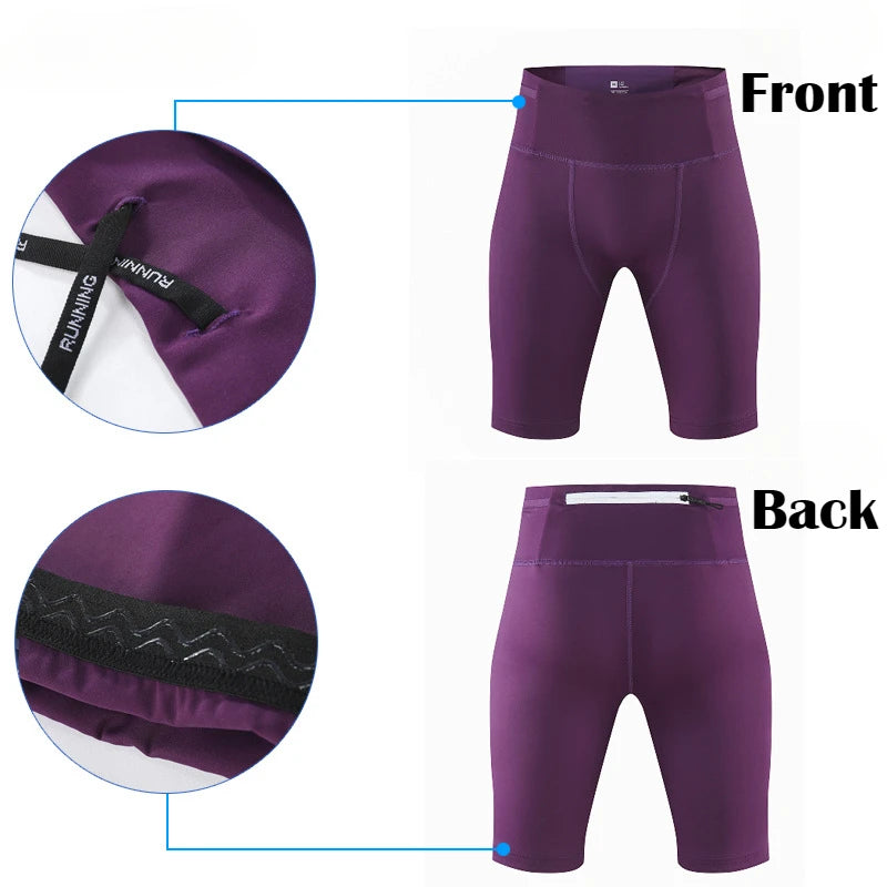 Men's Marathon Running Training Compression Shorts Quick Dry Sports Jogging Tights Fitness Waist Belt Bag Shorts Sportwear Male