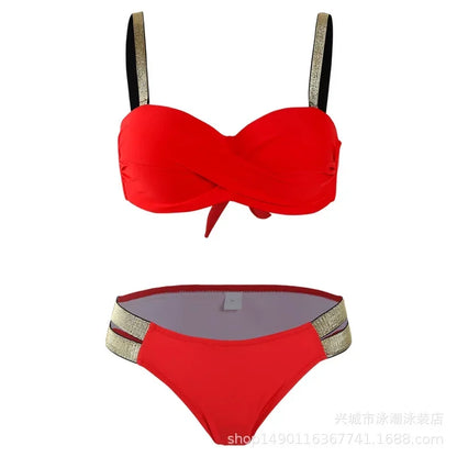 Push Up Bikinis Women's Solid Color Swimwear Female Swimsuit Swimming Bathing Suits Bikini Set Beachwear Bather